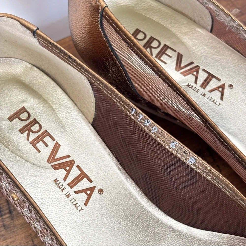 Prevata Gold and Brown Mesh Peep-Toe Wedge Size 6